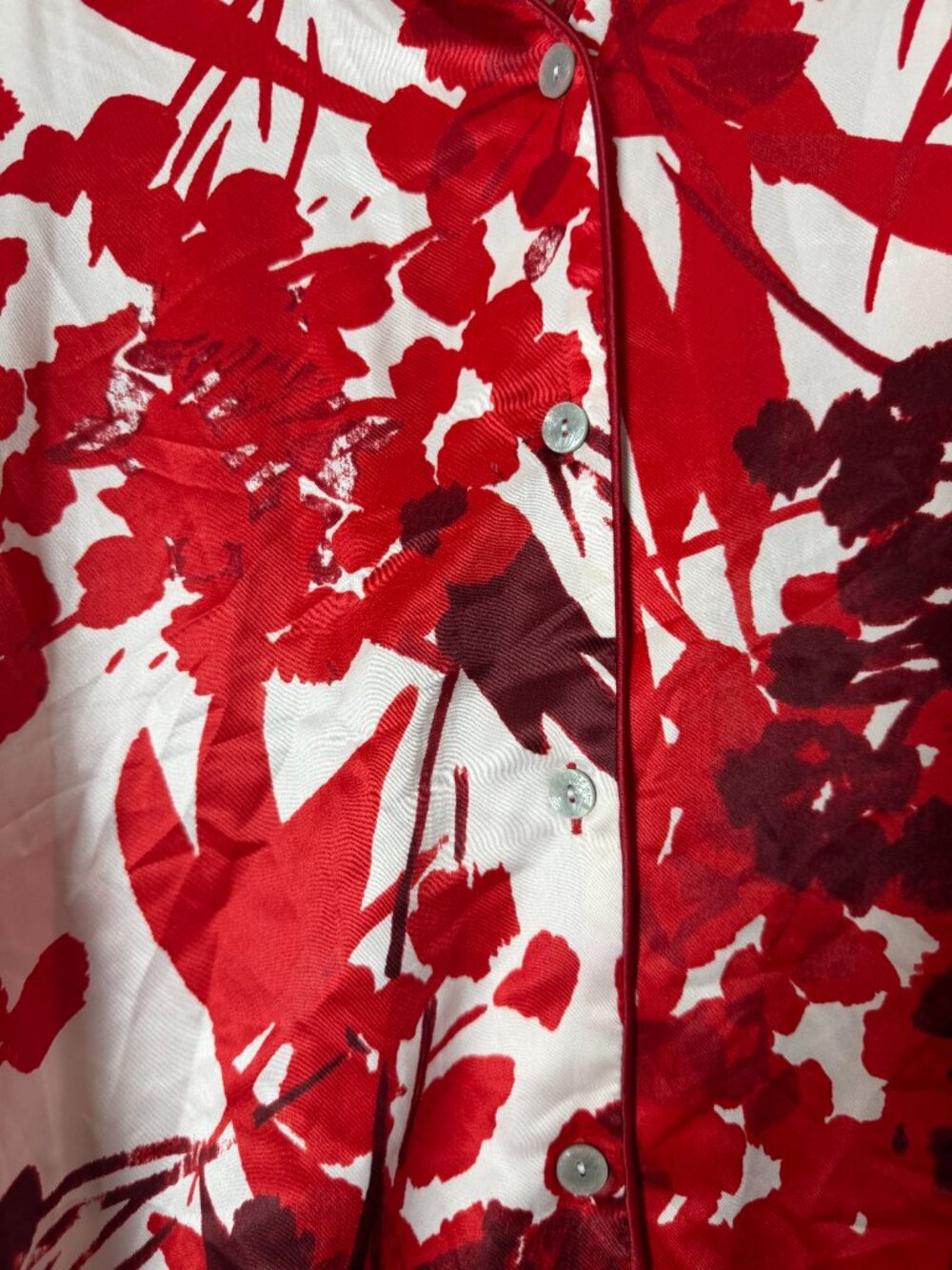 NATORI Wide Leg Red & White Botanical Floral Satin Print Pajama PJ Set Medium - Picture 5 of 12